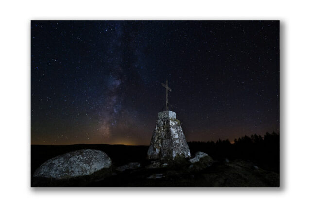 Croix, nuit, voie lactée, nuit, étoiles, paysage, couleur ,, saint urcize, Aubrac